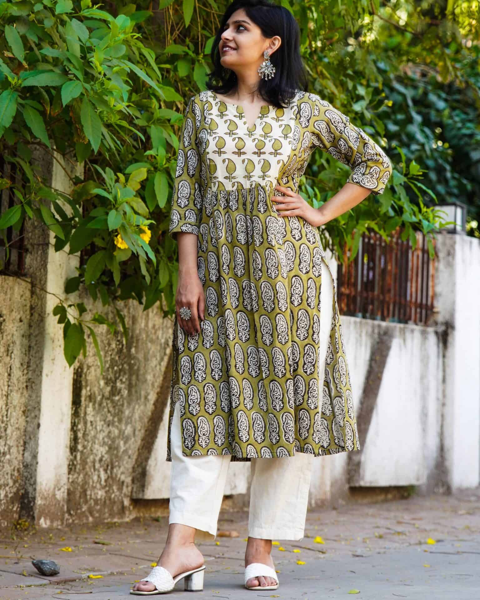 Mustard Block Print Kurti