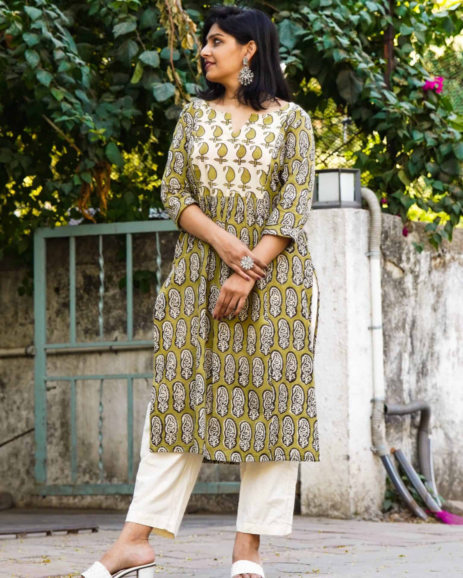 Mustard Block Print Kurti