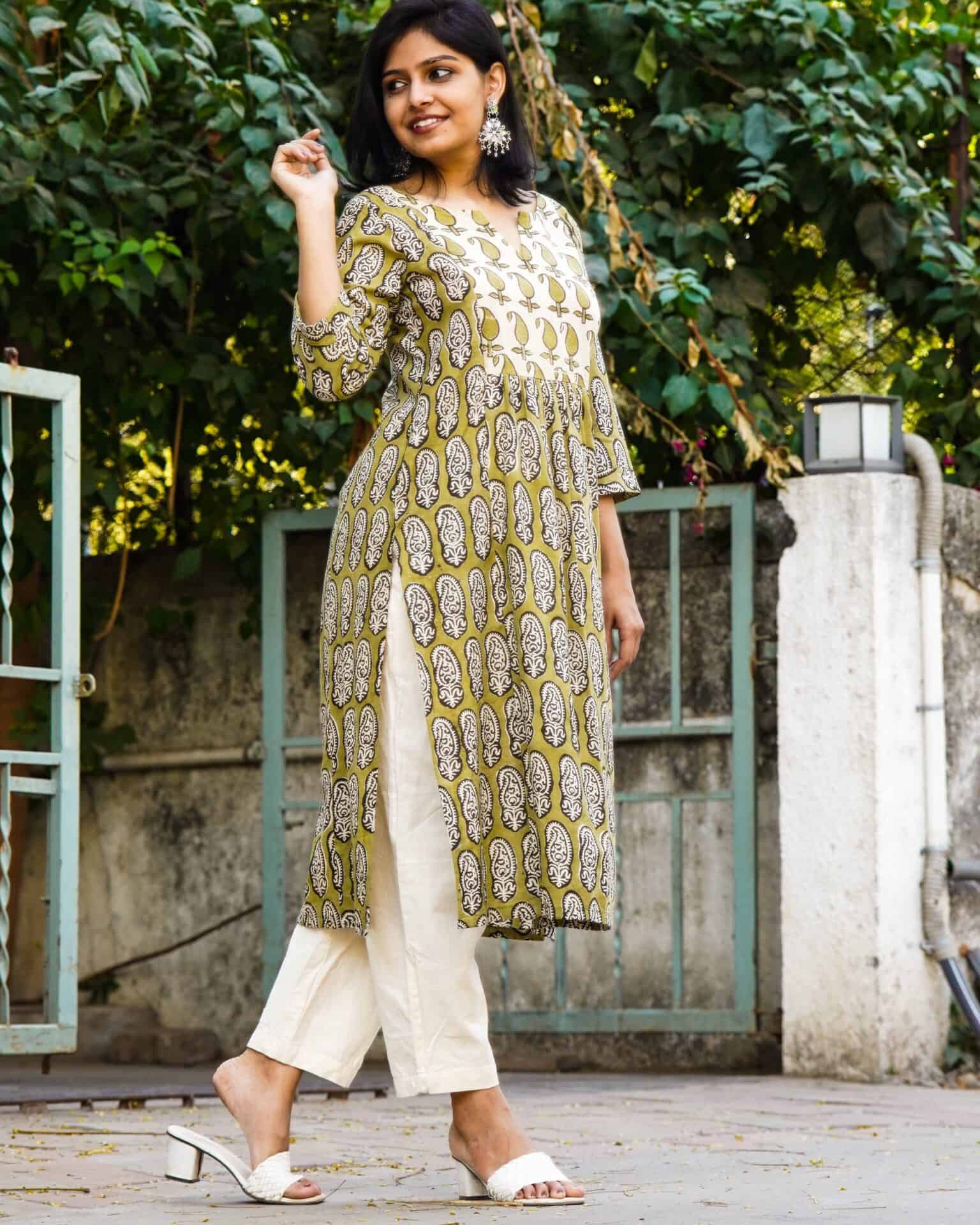 Mustard Block Print Kurti