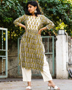Mustard Block Print Kurti