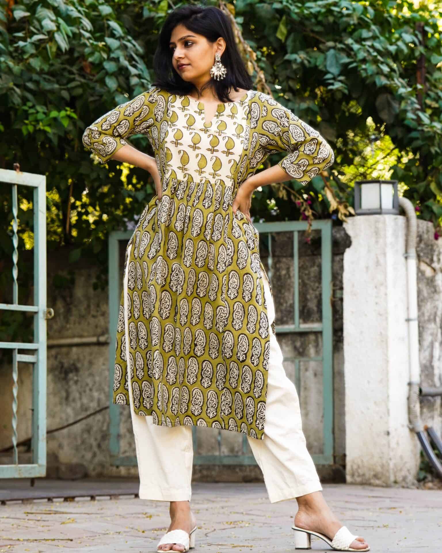 Mustard Block Print Kurti