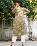 Mustard Block Print Maternity Kurti