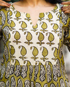 Mustard Block Print Maternity Kurti