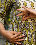 Mustard Block Print Maternity Kurti