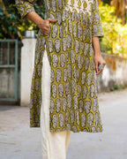 Mustard Block Print Kurti