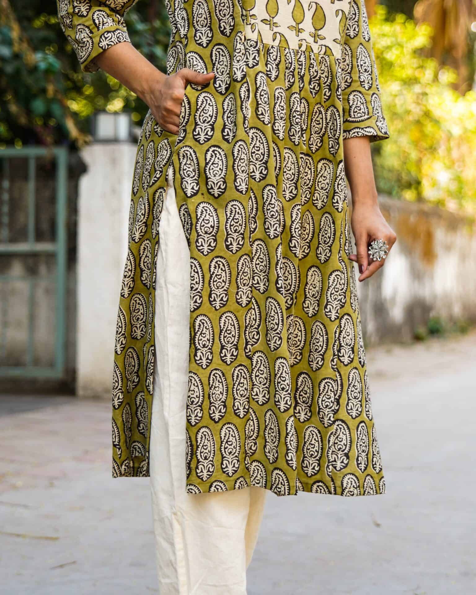 Mustard Block Print Kurti
