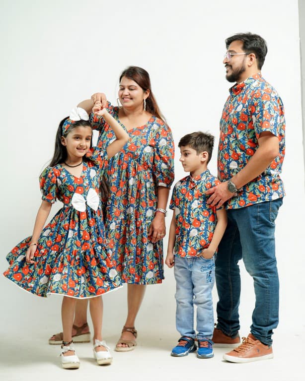 Crimson Blue Floral Family Set