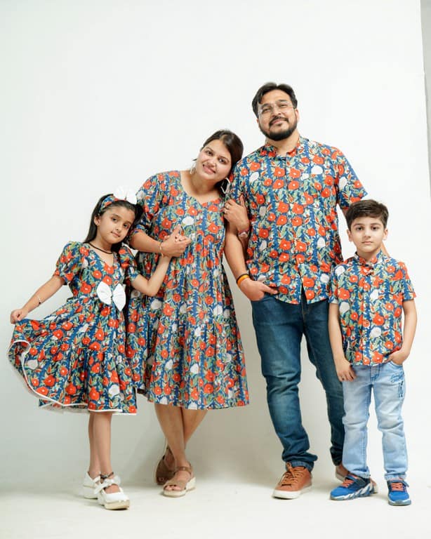 Crimson Blue Floral Family Set