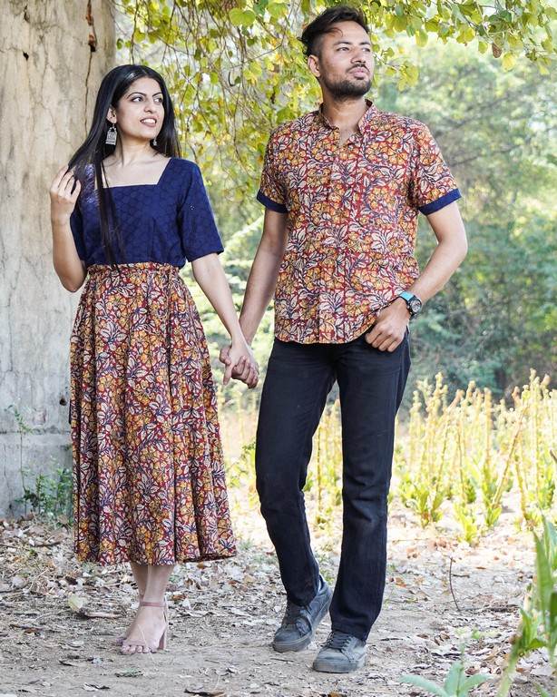 Leafy Wood Blue CutWork Couple Set