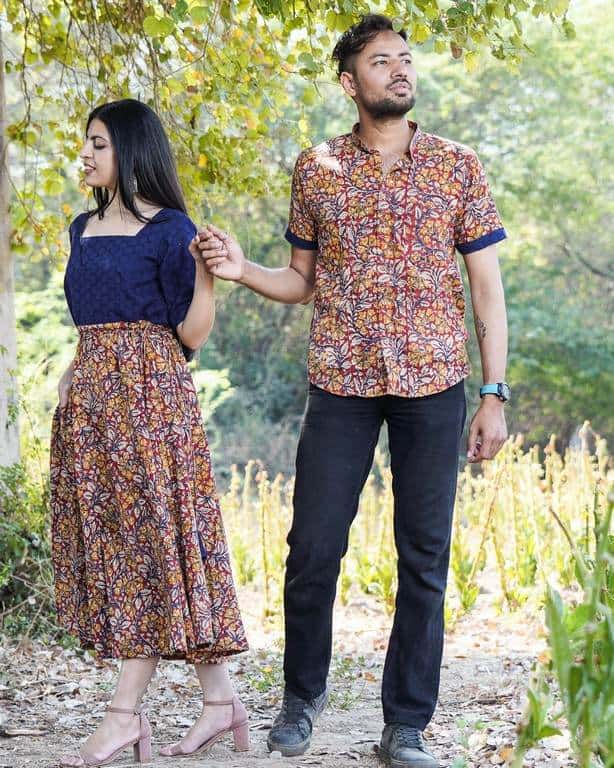 Leafy Wood Blue CutWork Couple Set