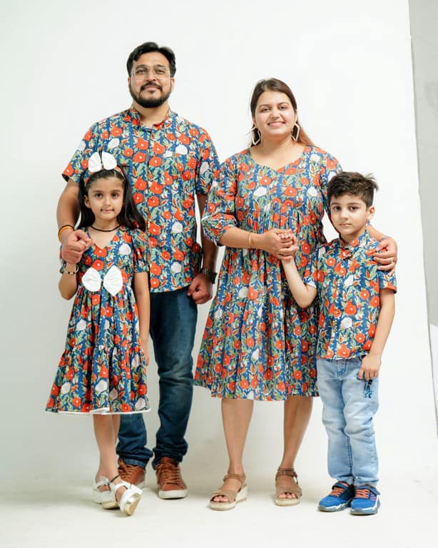 Crimson Blue Floral Family Set