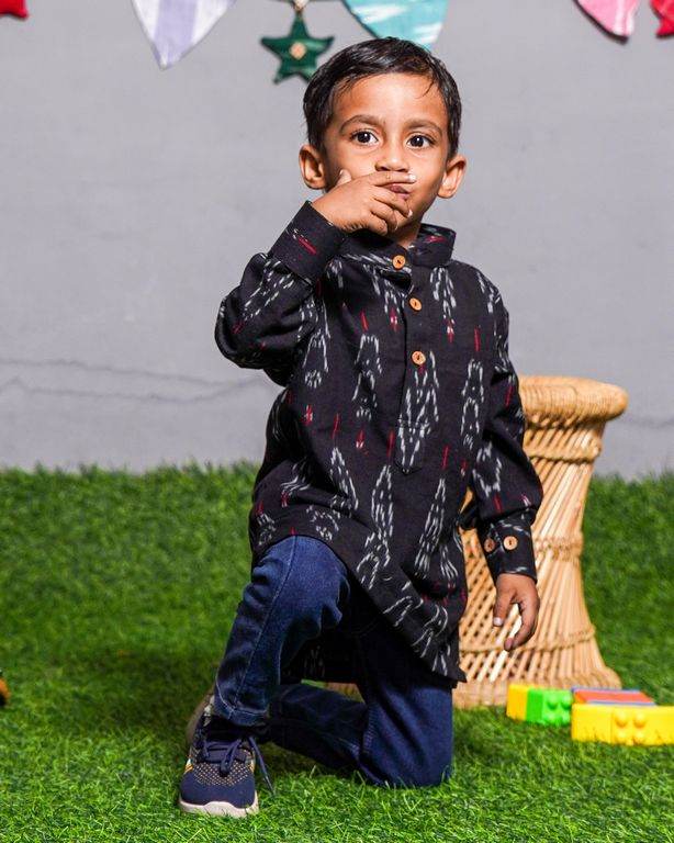 Black Ikat Kids Shirt