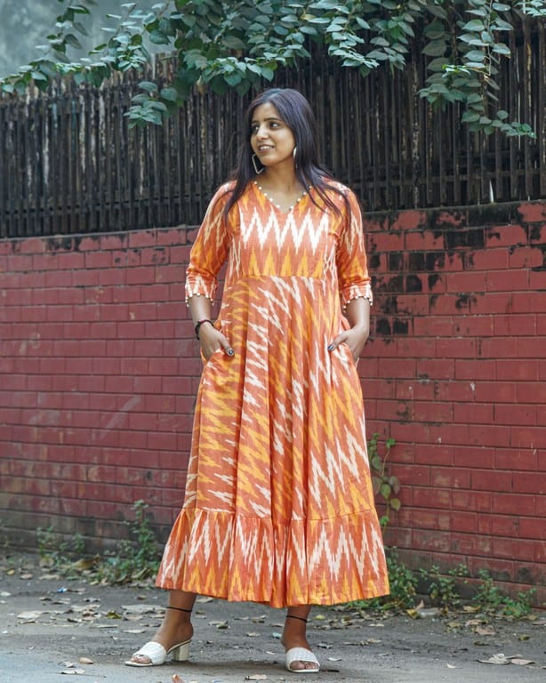 Orange Blossom Flair Ikat Maternity Dress