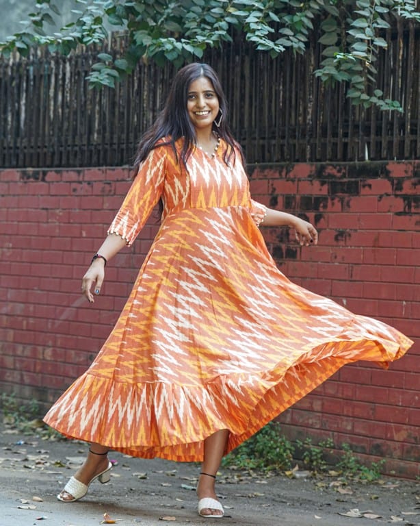 Orange Blossom Flair Ikat Maternity Dress