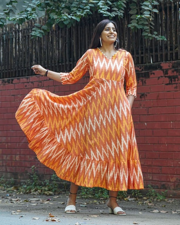 Orange Blossom Flair Ikat Maternity Dress