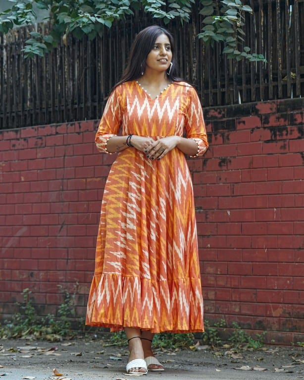 Orange Blossom Flair Ikat Maternity Dress