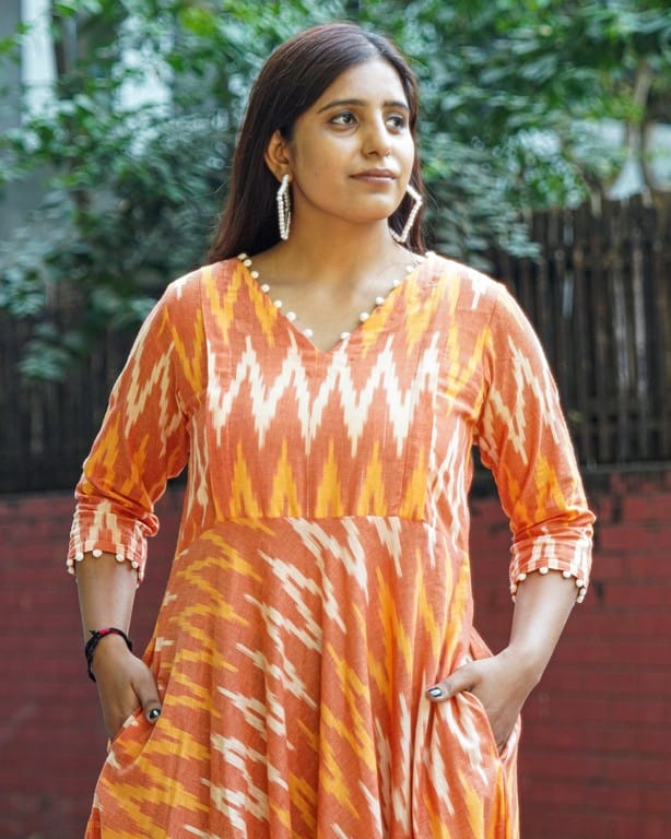 Orange Blossom Flair Ikat Maternity Dress