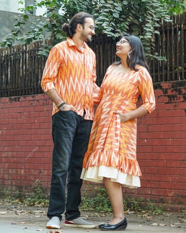 Orange Blossom Frill Ikat Couple Set