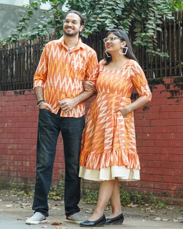 Orange Blossom Frill Ikat Couple Set