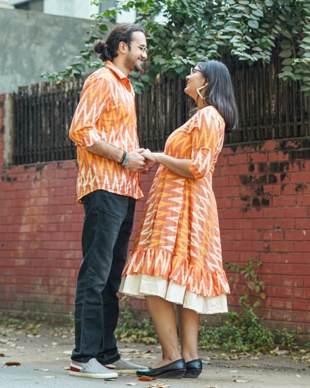 Orange Blossom Frill Ikat Couple Set