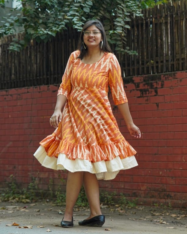 Orange Blossom Ikat Frill Dress