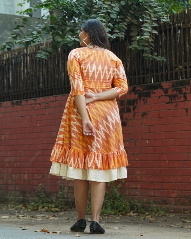Orange Blossom Ikat Frill Dress