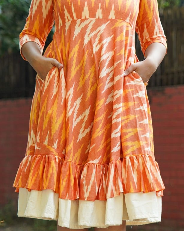 Orange Blossom Ikat Frill Dress