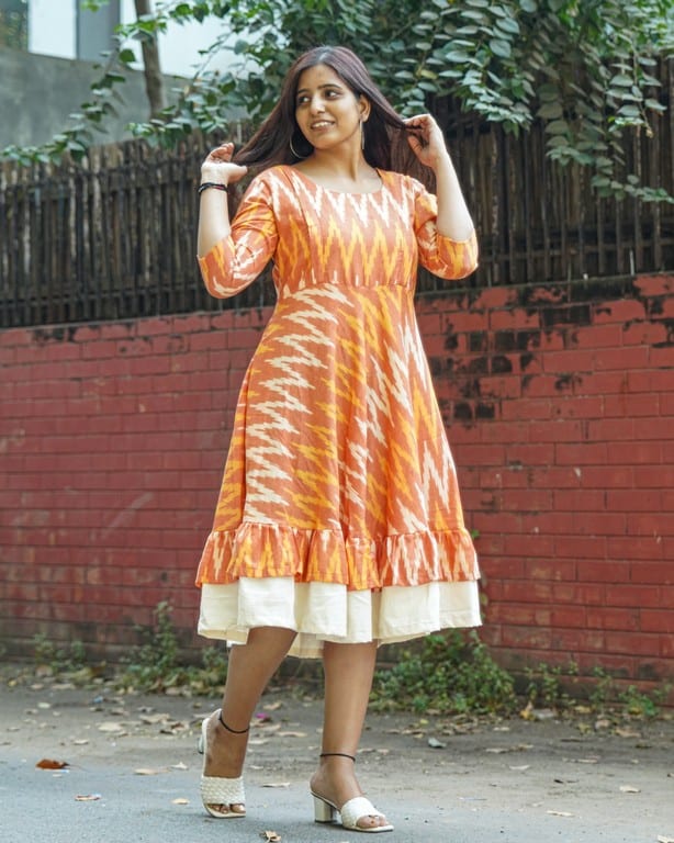 Orange Blossom Ikat Frill Maternity Dress
