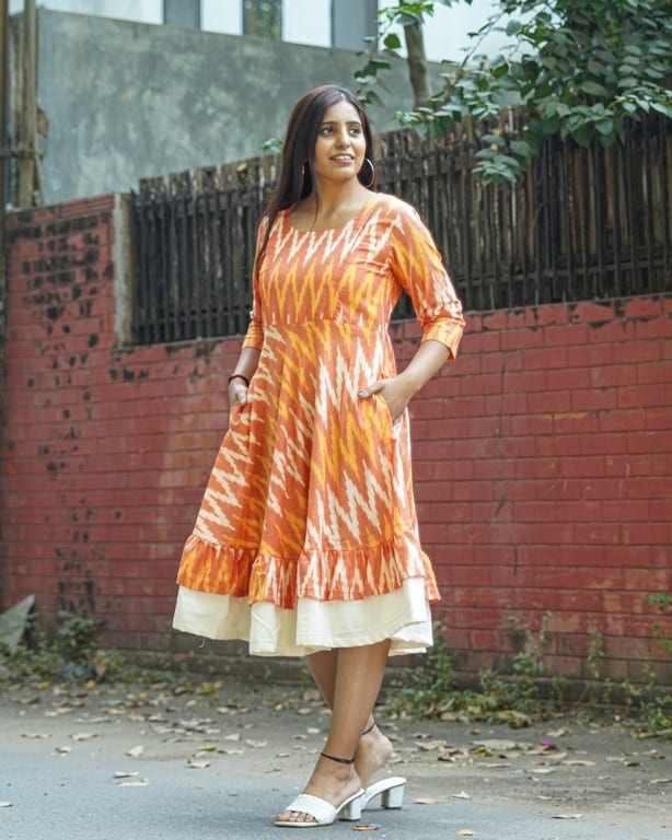 Orange Blossom Ikat Frill Maternity Dress