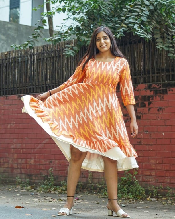 Orange Blossom Ikat Frill Maternity Dress