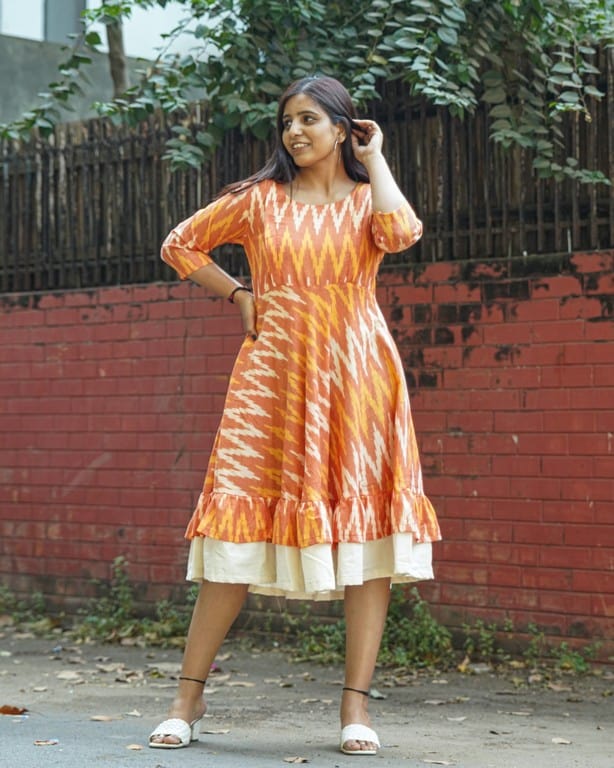 Orange Blossom Ikat Frill Maternity Dress