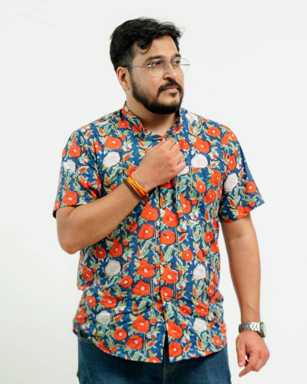 Crimson Blue Floral Father Kids Twinning