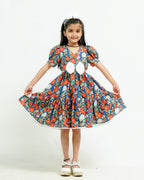 Crimson Blue Floral Short Mother Kids Twinning