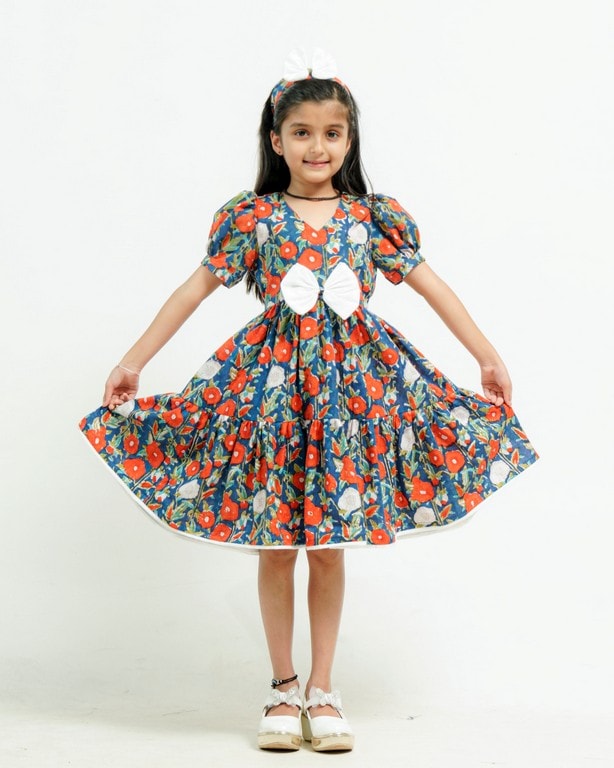 Crimson Blue Floral Short Mother Kids Twinning