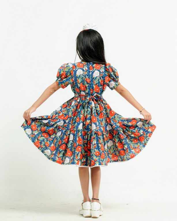 Crimson Blue Floral Short Mother Kids Twinning