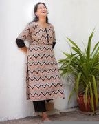 ZigZag Cream Straight Maternity Kurta