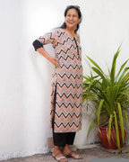 ZigZag Cream Straight Maternity Kurta