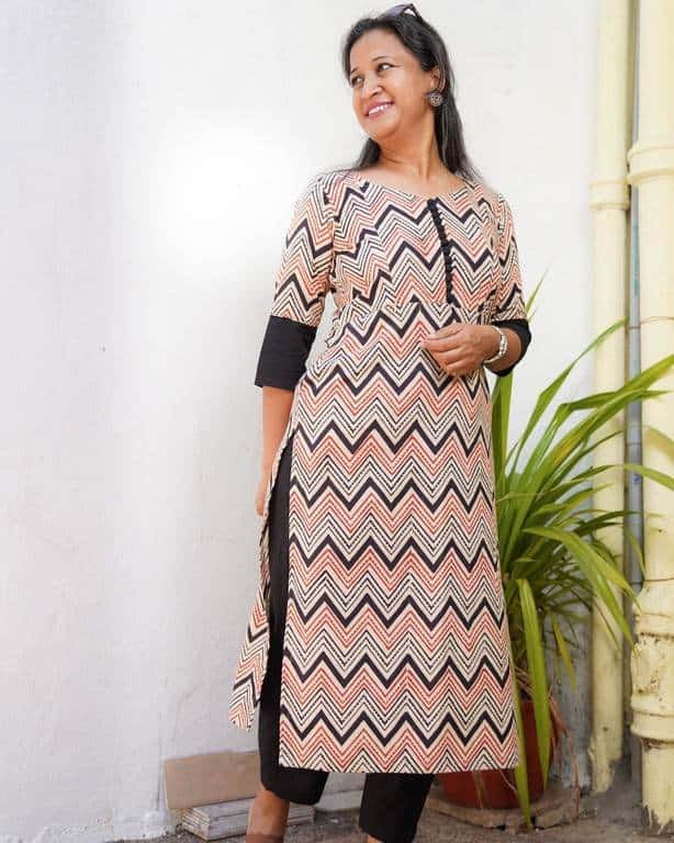 ZigZag Cream Straight Maternity Kurta