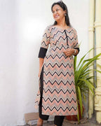 ZigZag Cream Straight Maternity Kurta