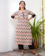 ZigZag Cream Straight Maternity Kurta