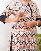 ZigZag Cream Straight Maternity Kurta