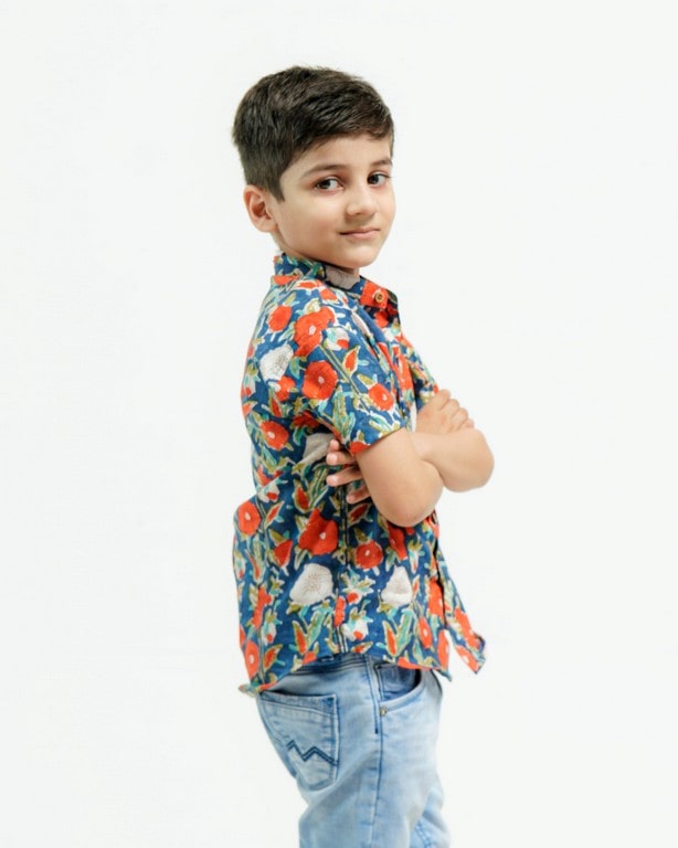 Crimson Blue Floral Kids Shirt