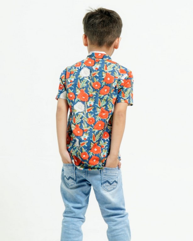 Crimson Blue Floral Kids Shirt