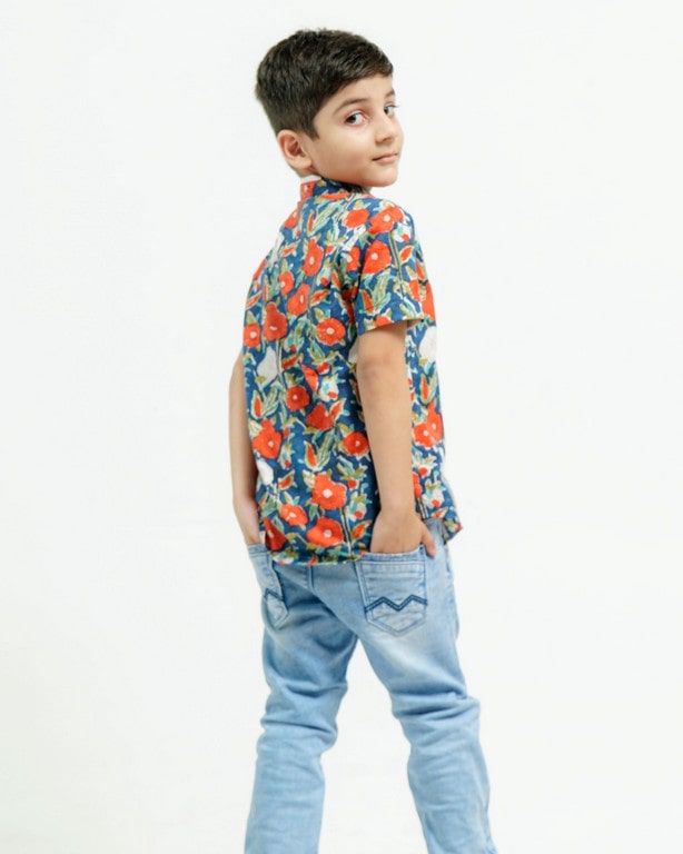Crimson Blue Floral Kids Shirt