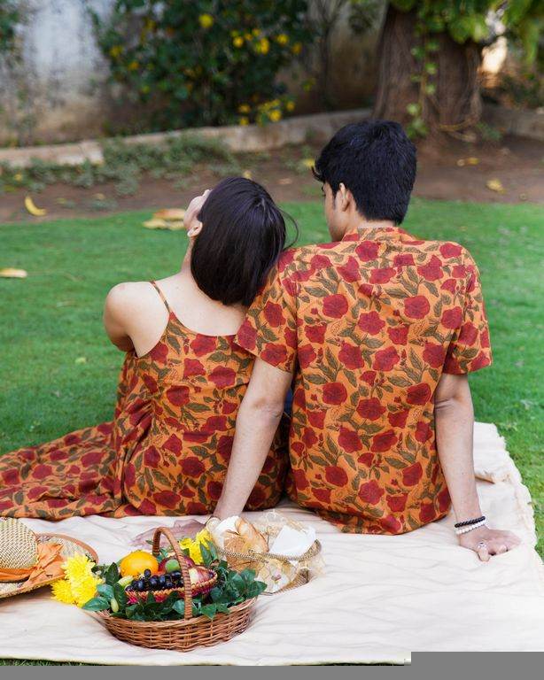 Gerua Floral Spaghetti Palazzo Family Set