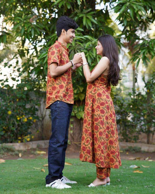 Gerua Floral Spaghetti Palazzo Couple Set