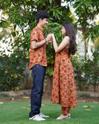 Gerua Floral Spaghetti Palazzo Family Set