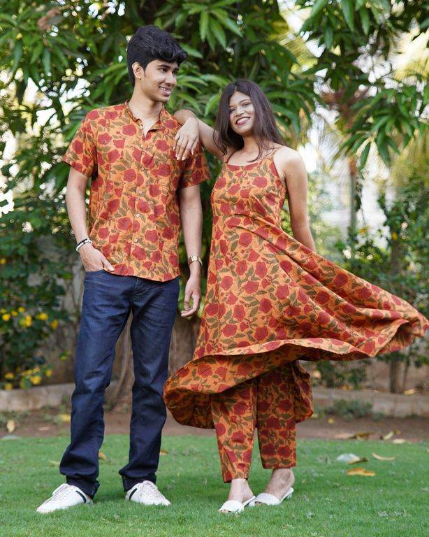 Gerua Floral Spaghetti Palazzo Family Set
