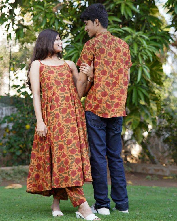 Gerua Floral Spaghetti Palazzo Couple Set