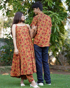 Gerua Floral Spaghetti Palazzo Family Set